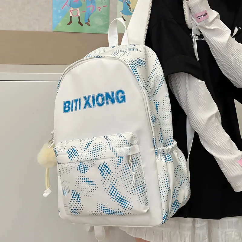 KAKAXI Nylon Backpack Unisex Black/White/Blue/Pink-11