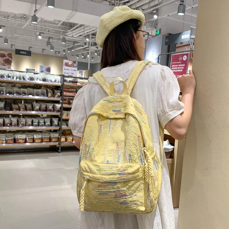 KAKAXI Nylon Backpack Women's Black/Pink/Yellow/Purple/White-9