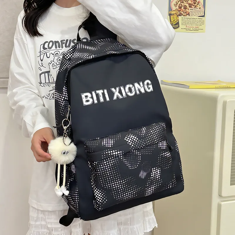 KAKAXI Nylon Backpack Unisex Black/White/Blue/Pink-5