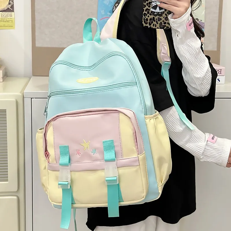 KAKAXI Nylon Backpack Women's Blue/Pink-2