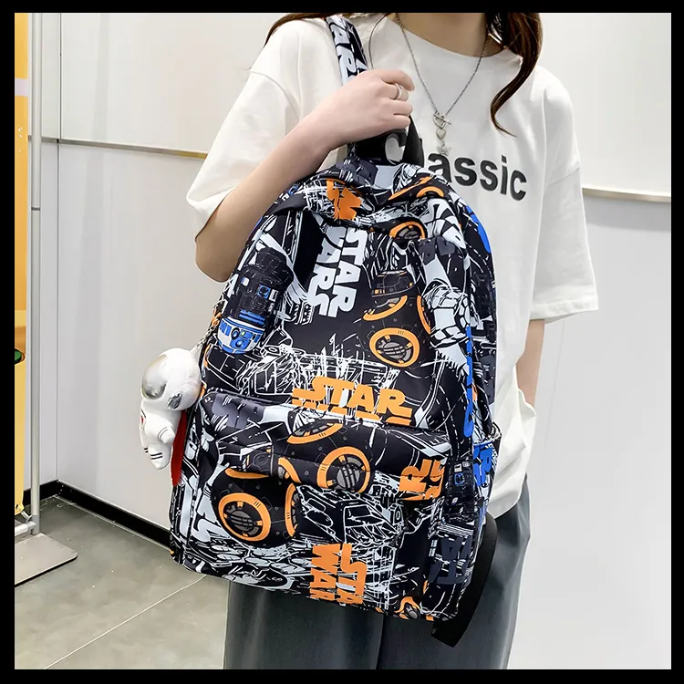 KAKAXI Nylon Backpack Unisex Black/Blue & White/Orange & White-20
