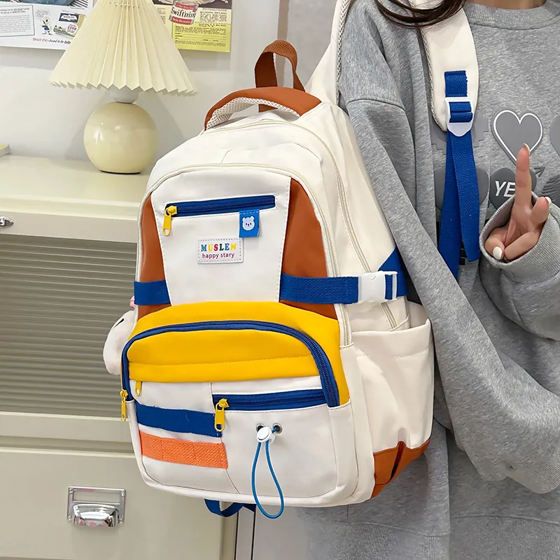 KAKAXI Nylon Backpack Women's Black/Pink/Yellow/Blue-11