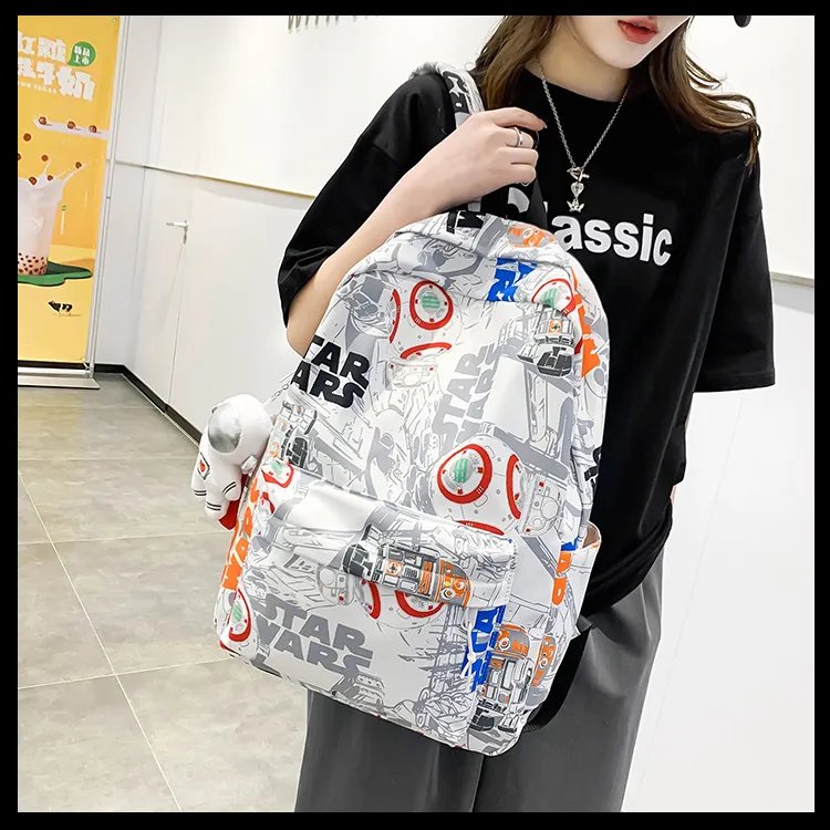 KAKAXI Nylon Backpack Unisex Black/Blue & White/Orange & White-26