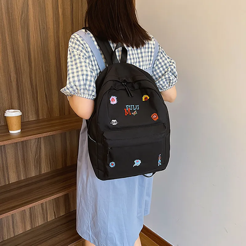 KAKAXI Fabric Backpack Women's Black/White/Pink/Yellow/Green-4