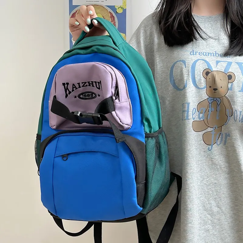 KAKAXI Nylon Backpack Unisex Blue/White/Blue & Green-7