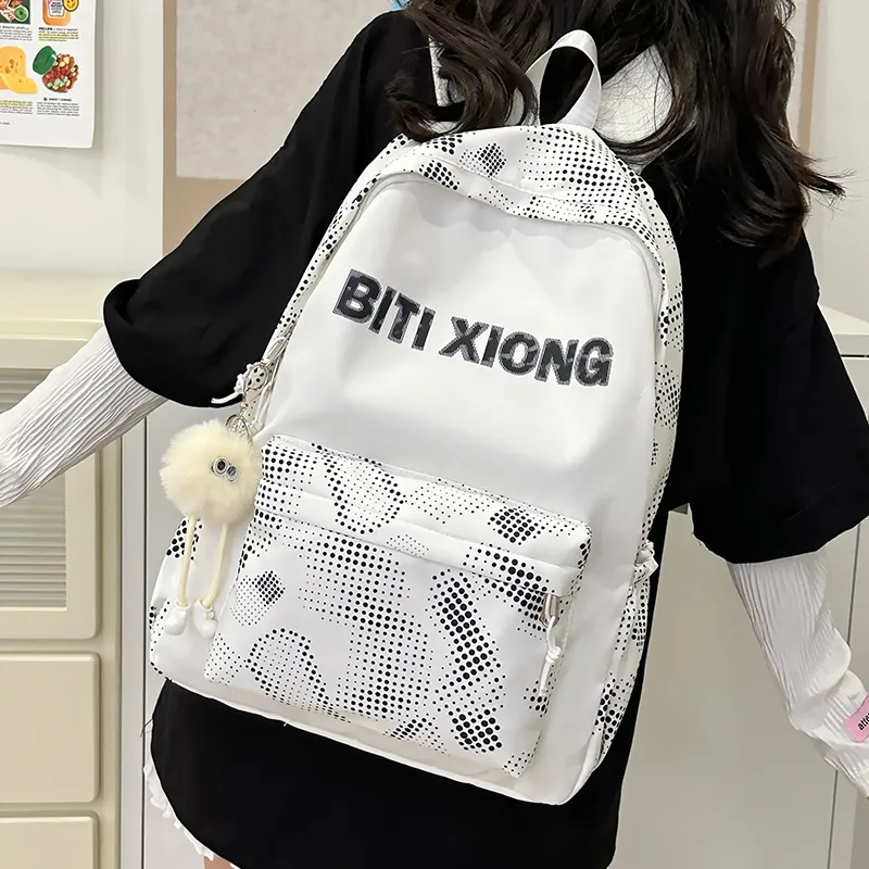 KAKAXI Nylon Backpack Unisex Black/White/Blue/Pink-7
