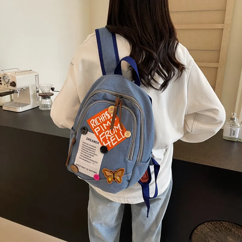 KAKAXI Denim Backpack Women's Blue-2