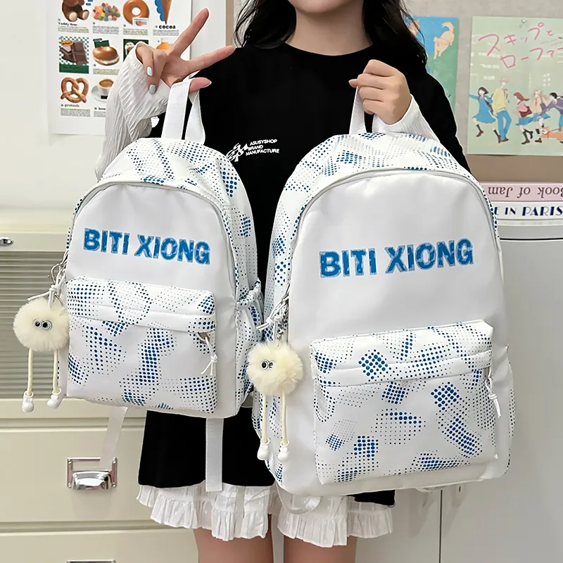 KAKAXI Nylon Backpack Unisex Black/White/Blue/Pink-14