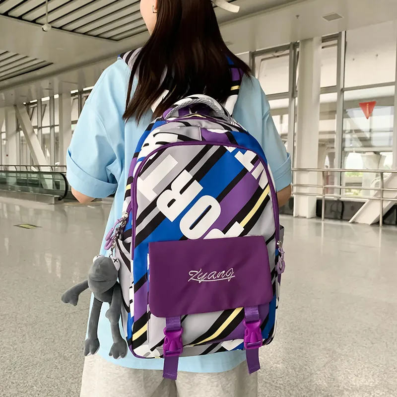 KAKAXI Nylon Backpack Unisex Black/Gray/Purple/Blue-6