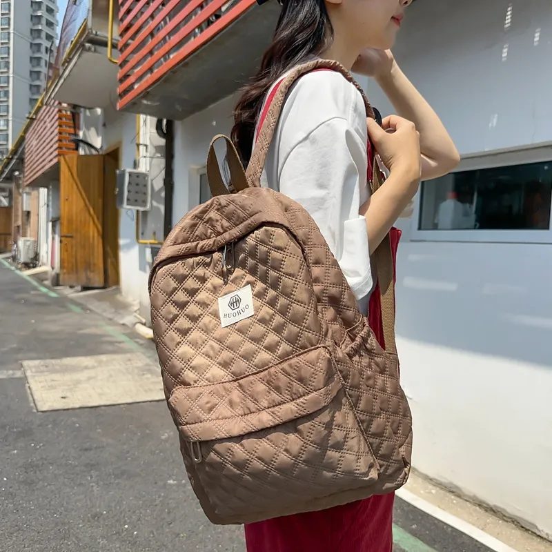 KAKAXI Nylon Backpack Unisex White/Black/Gray/Pink/Coffee/Purple-16