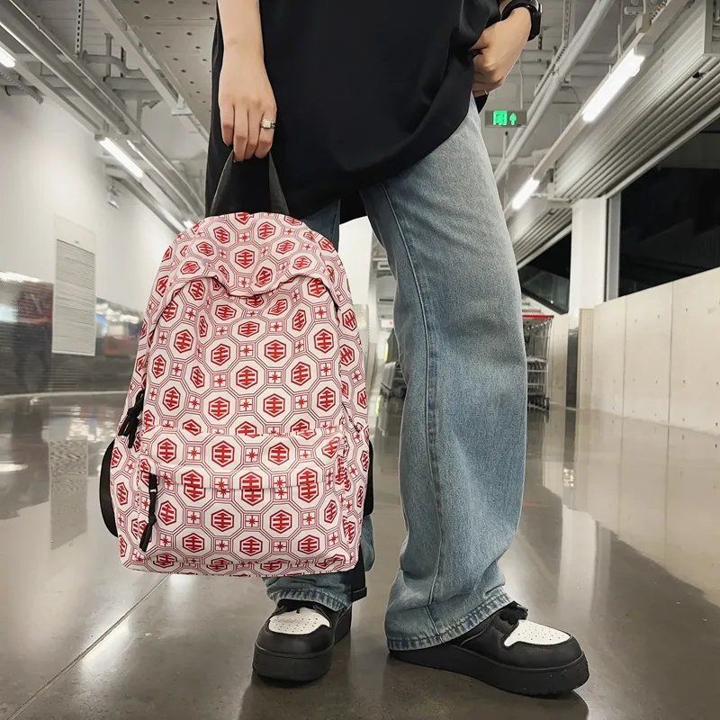 KAKAXI Nylon Backpack Black/White/Orange Red/Red-12