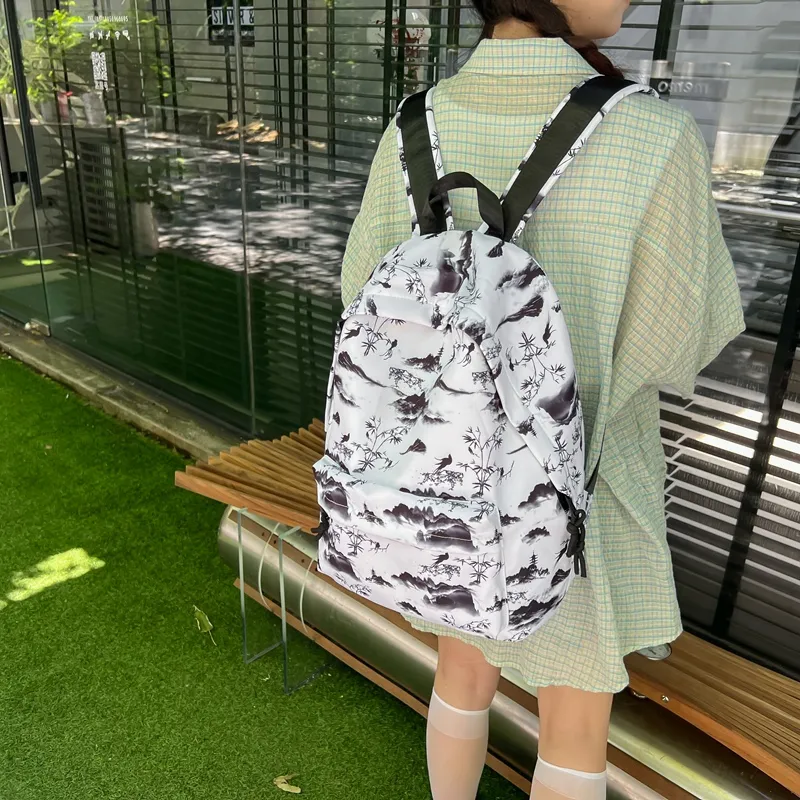 KAKAXI Nylon Backpack Unisex Black/Pink/Blue-3