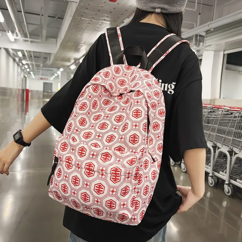 KAKAXI Nylon Backpack Black/White/Orange Red/Red-11