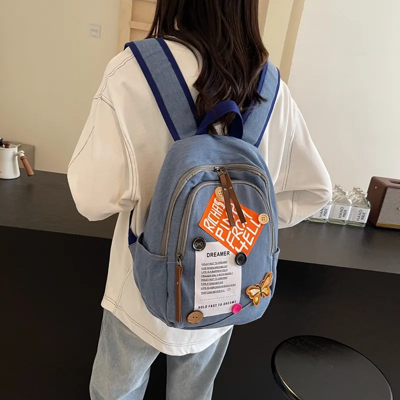 KAKAXI Denim Backpack Women's Blue-4