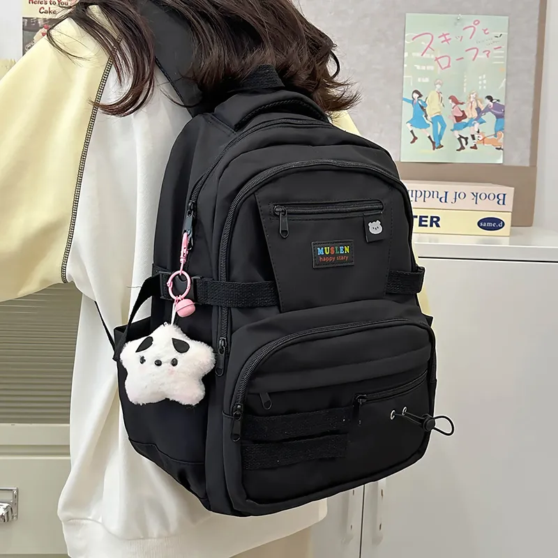 KAKAXI Nylon Backpack Women's Black/Pink/Yellow/Blue-2