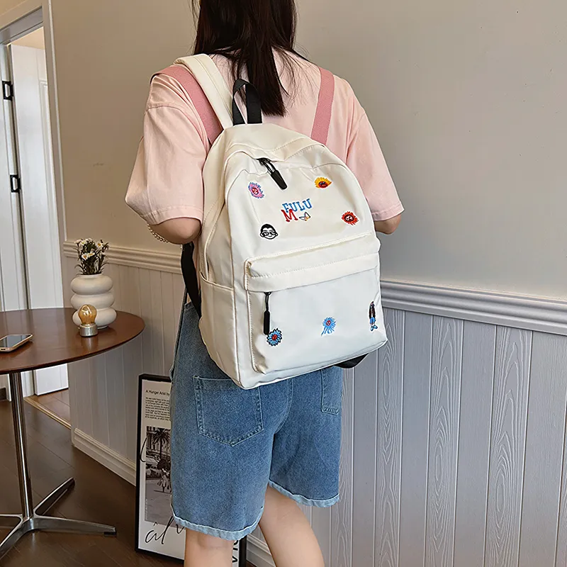 KAKAXI Fabric Backpack Women's Black/White/Pink/Yellow/Green-9