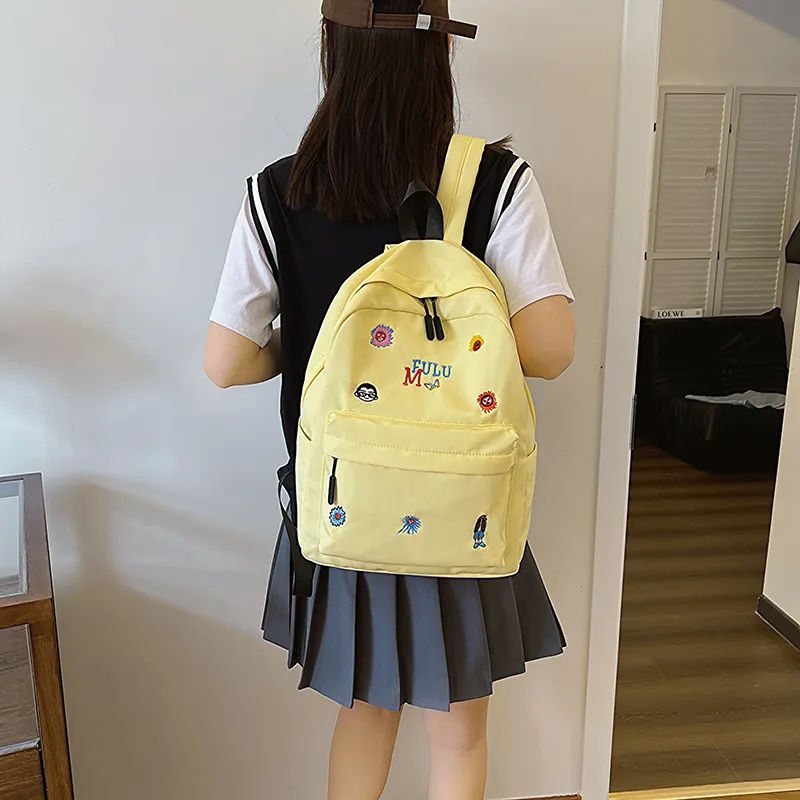 KAKAXI Fabric Backpack Women's Black/White/Pink/Yellow/Green-1