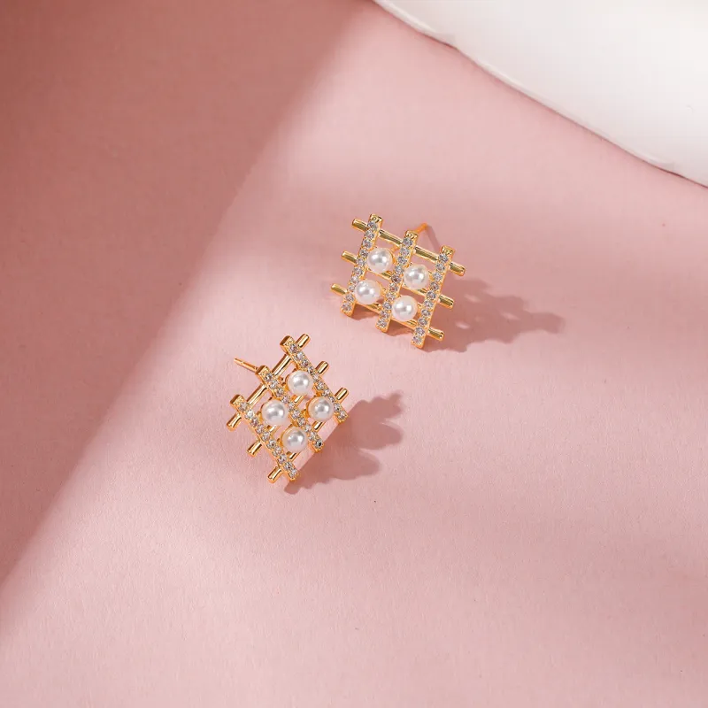 Vegetarian Faux Pearl Stud Earrings Women's-2