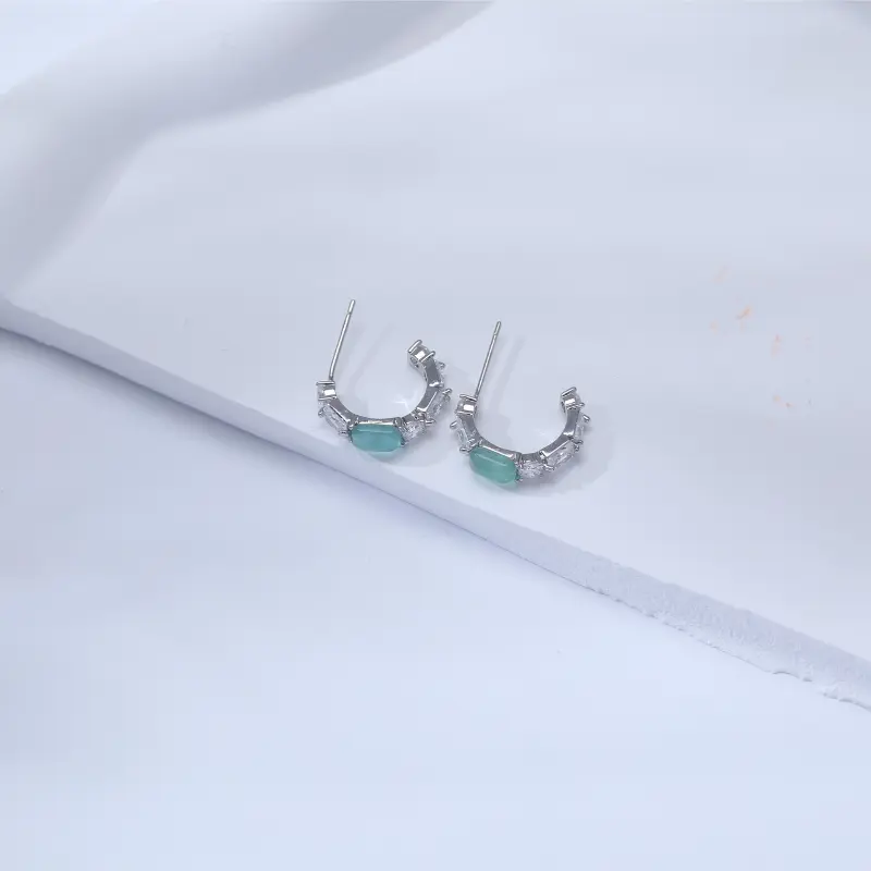 Vegetarian S925 Silver Stud Earrings Women's Turquoise-1