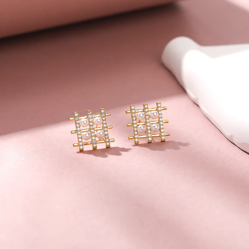 Vegetarian Faux Pearl Stud Earrings Women's-1