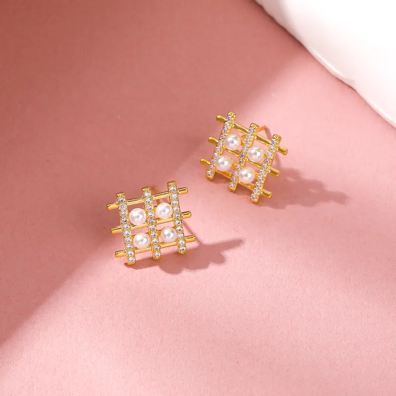 Vegetarian Faux Pearl Stud Earrings Women's-4