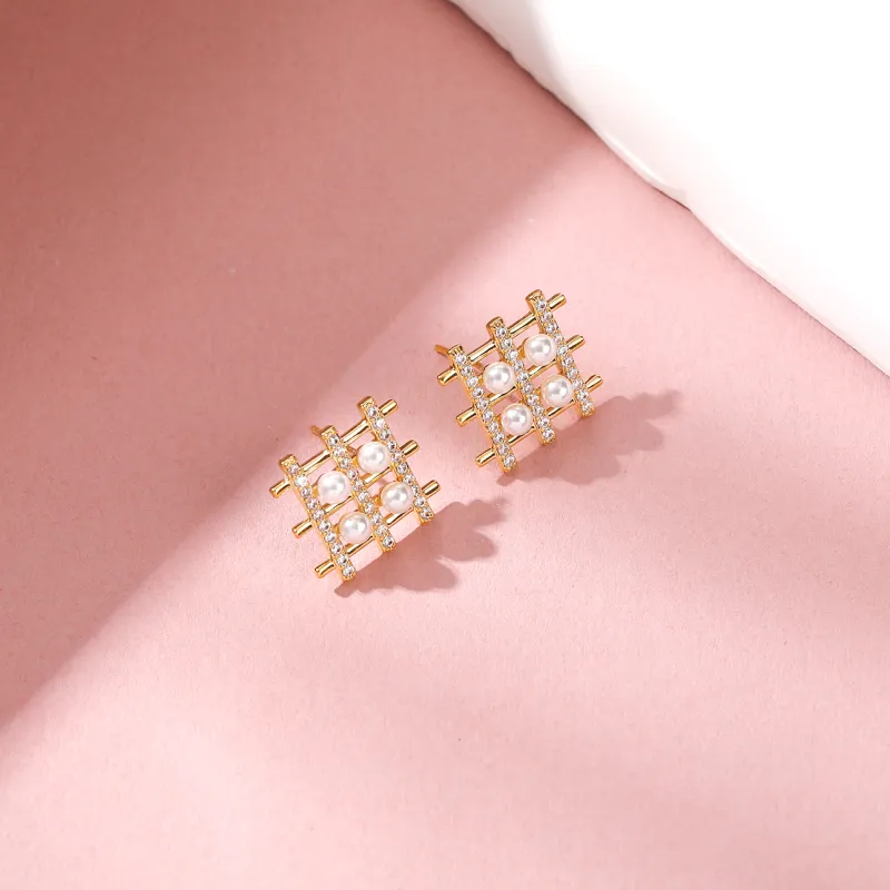 Vegetarian Faux Pearl Stud Earrings Women's-3