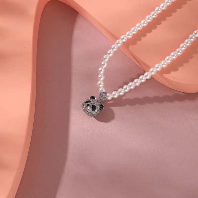 Vegetarian Zircon Faux Pearl Necklaces Women's-3