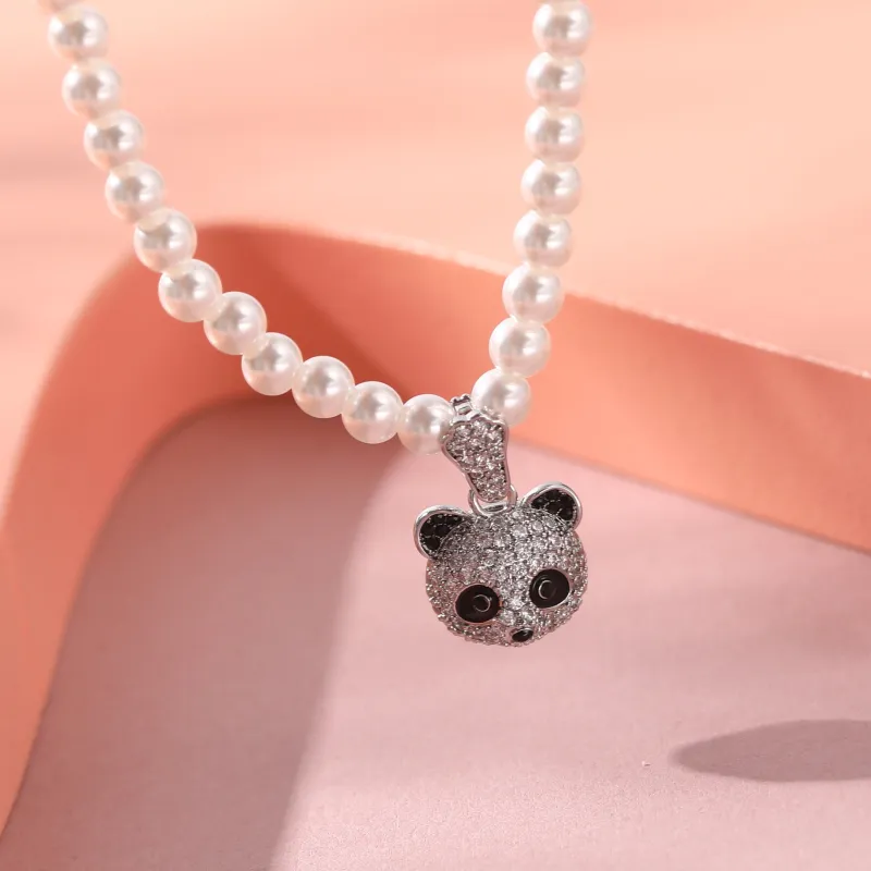 Vegetarian Zircon Faux Pearl Necklaces Women's-4