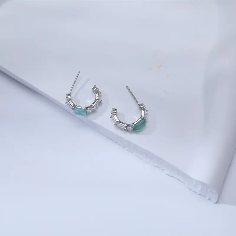 Vegetarian S925 Silver Stud Earrings Women's Turquoise-4