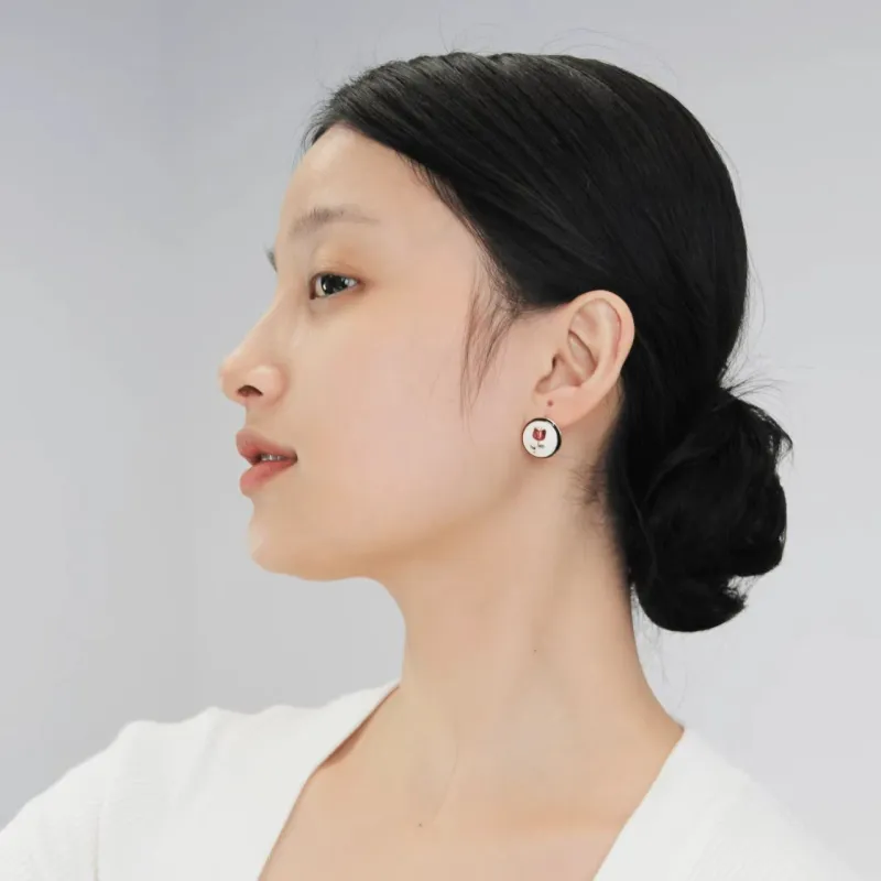Vegetarian S925 Silver Stud Earrings Women's-1