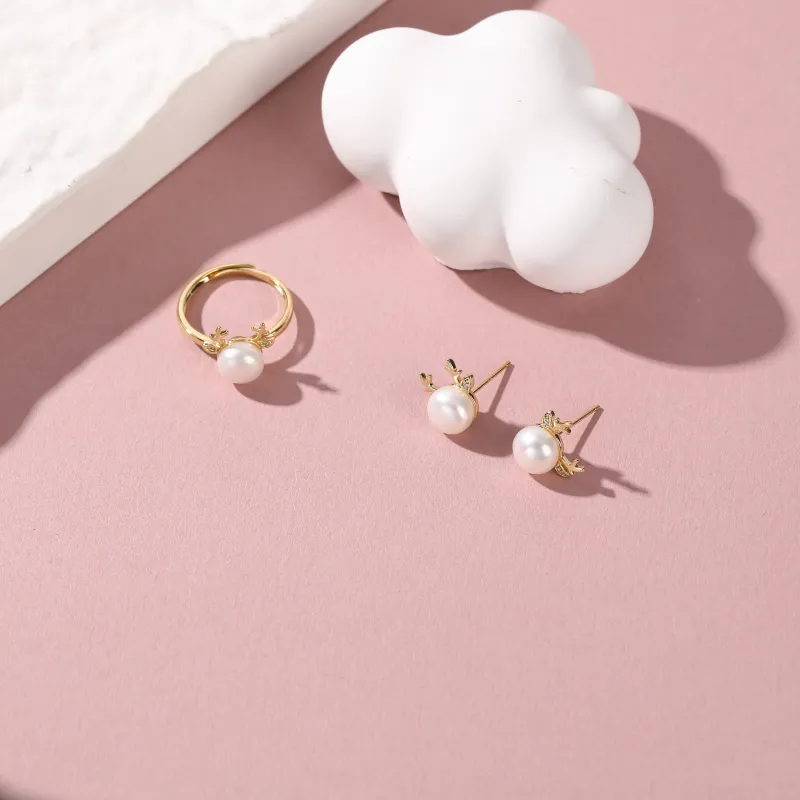 Vegetarian Zircon Freshwater Pearl Stud Earrings Women's-2