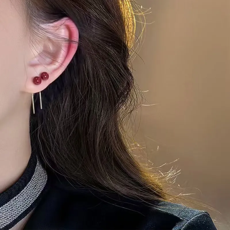 Vegetarian S925 Silver Stud Drop Earrings Women's-5