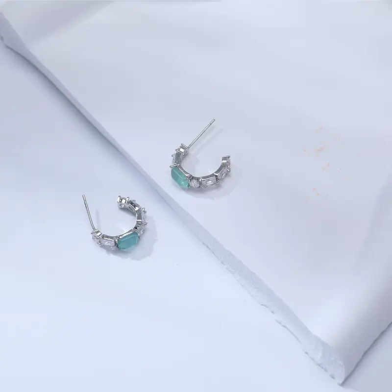 Vegetarian S925 Silver Stud Earrings Women's Turquoise-2