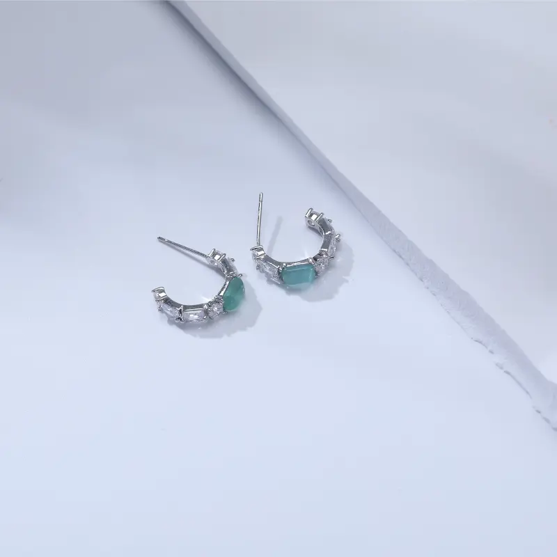 Vegetarian S925 Silver Stud Earrings Women's Turquoise-3