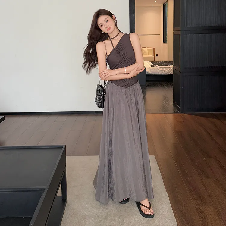 PZGE Sleeveless Dresses Women's Black Gray Color Dress-5