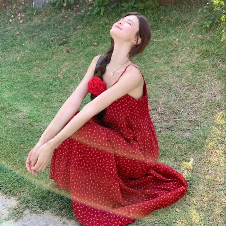 PZGE Slip Dresses Women's Red-3