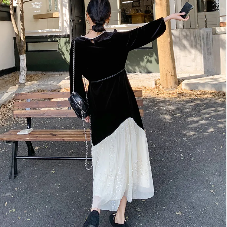 PZGE Long-Sleeved Dresses Women's Black-4