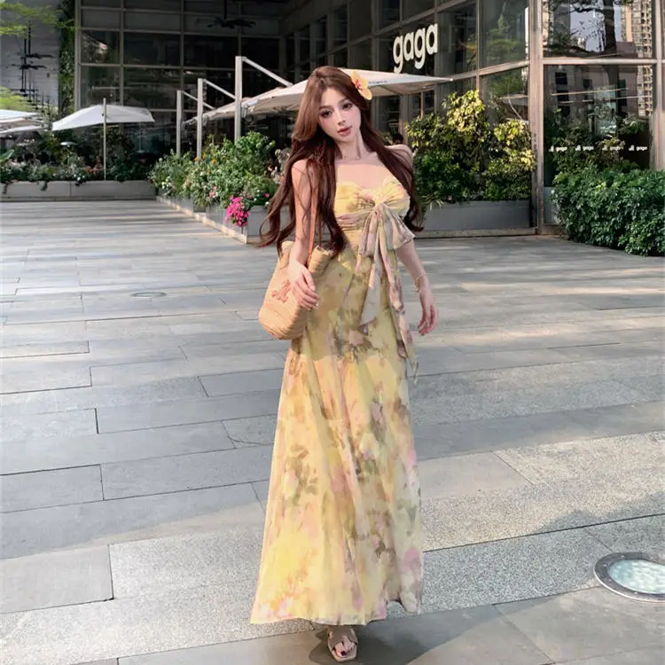 PZGE Slip Dresses Women's Yellow Dress-4