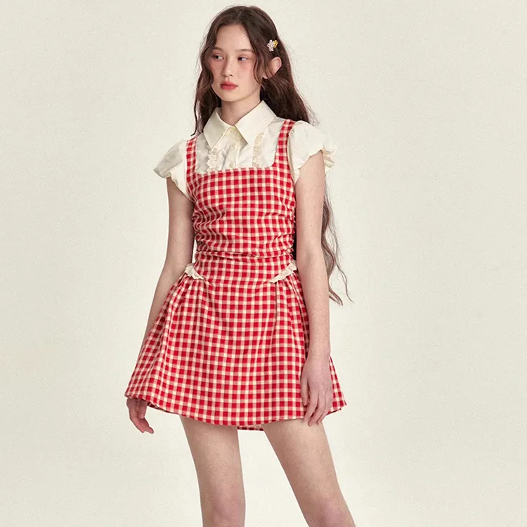 PZGE Short Sleeved Dresses Women's Red-3