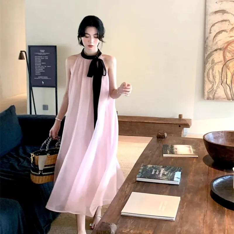 PZGE Sleeveless Dresses Women's Pink Long Dress-3
