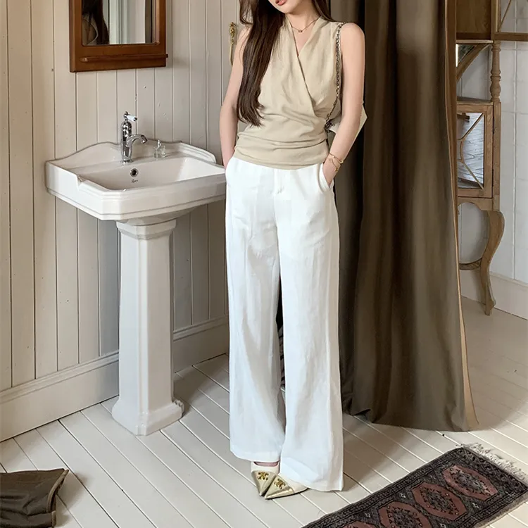 PZGE Casual Suit Women's Set Apricot/White-2