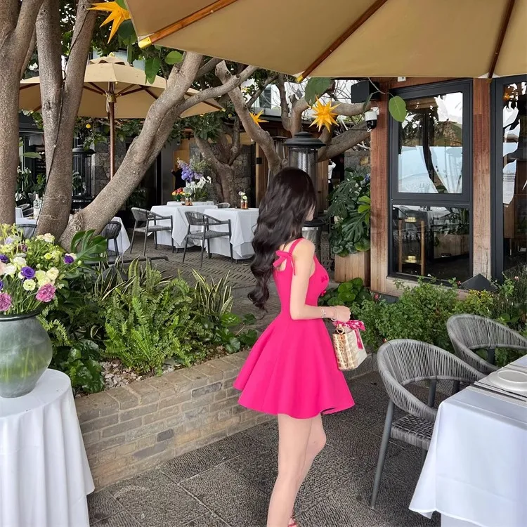 PZGE Slip Dresses Women's Rose Red Camisole Dress-4