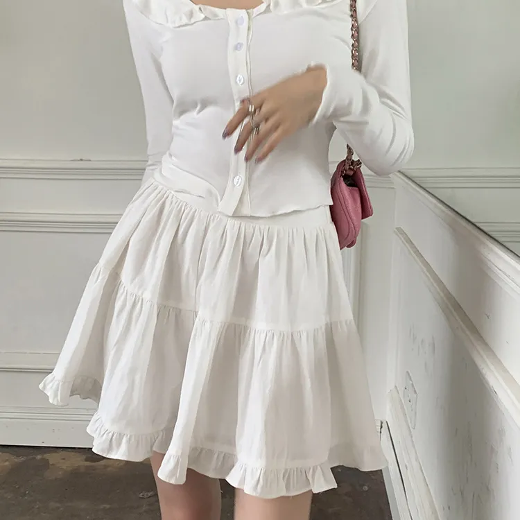 PZGE Casual Short Skirts Women's White-2