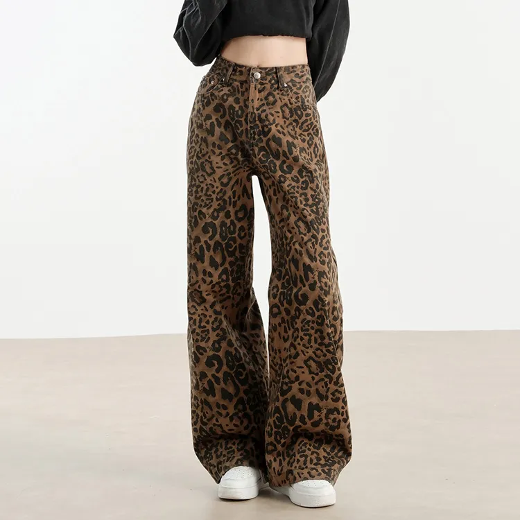 PZGE Jeans Women's Coffee Brown Leopard Print-3