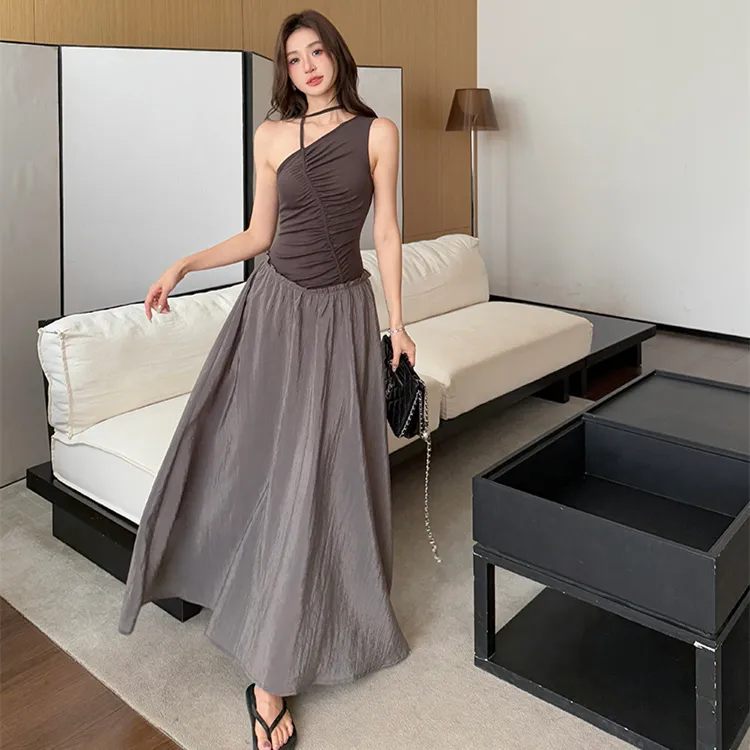PZGE Sleeveless Dresses Women's Black Gray Color Dress-2