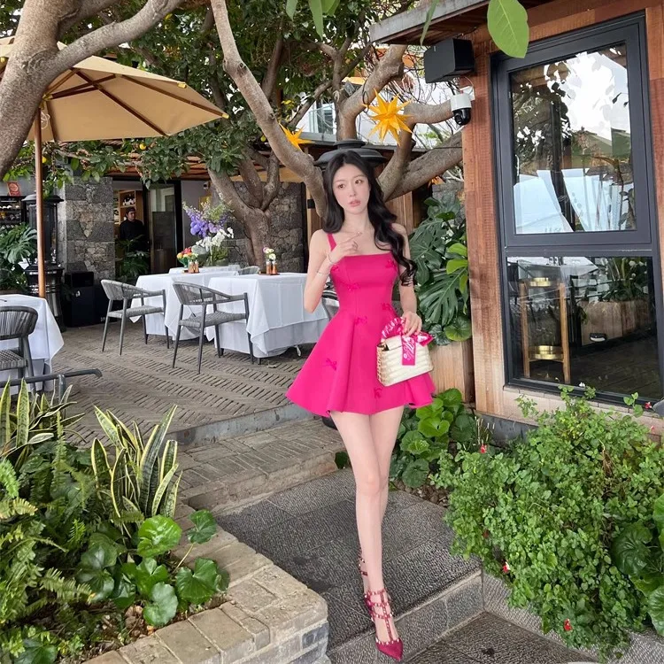PZGE Slip Dresses Women's Rose Red Camisole Dress-5