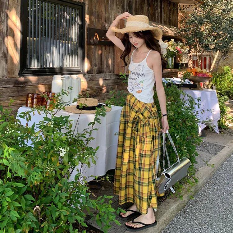PZGE Casual Long Skirts Women's Yellow-3