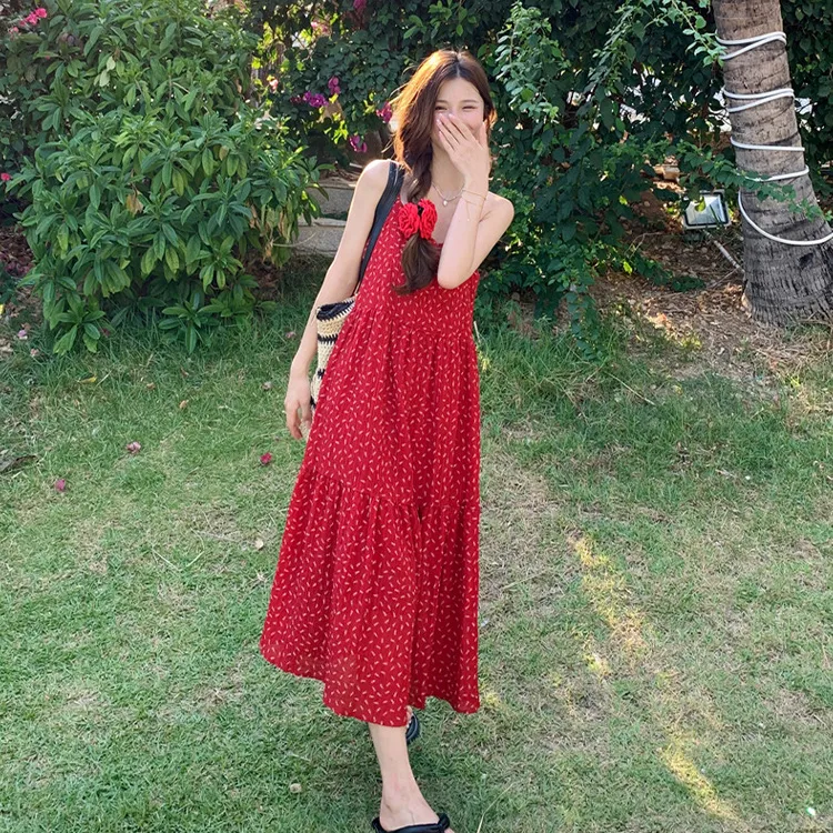 PZGE Slip Dresses Women's Red-5
