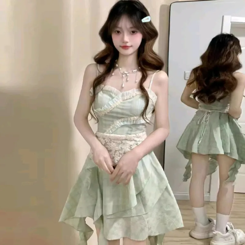 PZGE Slip Dresses Women's Light Green Dress-2