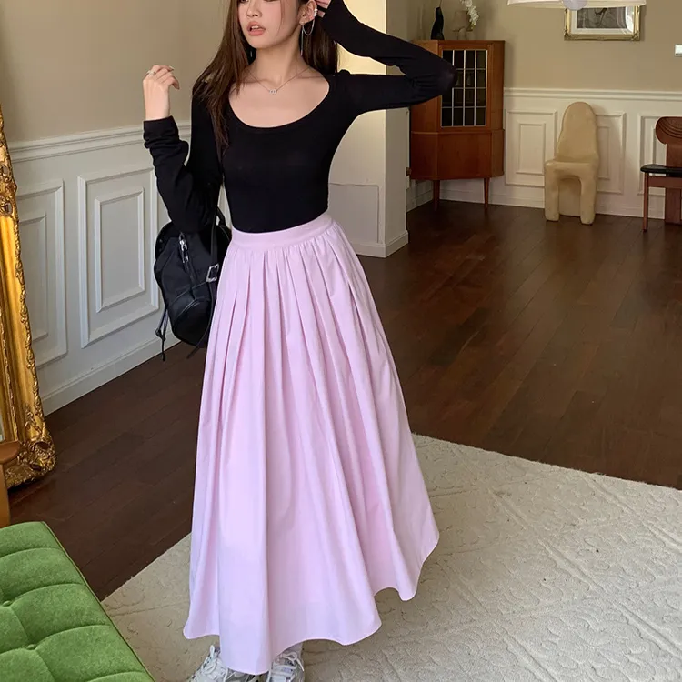 PZGE Casual Long Skirts Women's Pink-2